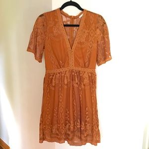 Haute Monde Orange Lace Mini Dress - Size M